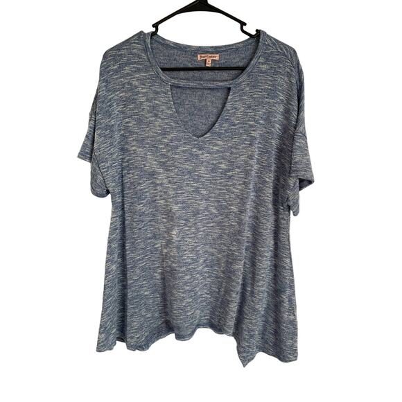 Juicy Couture Women's Medium Blue Marbled Short Sleeve Cutout Neck - Picture 1 of 4